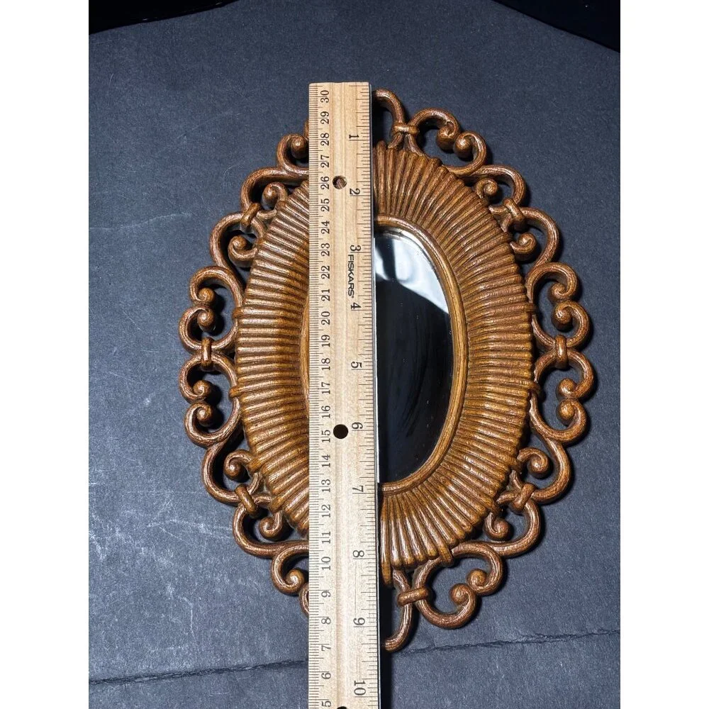 Vintage 70s Dart Industries Homco Oval Mirror Scrolled Resin Frame Farmhouse